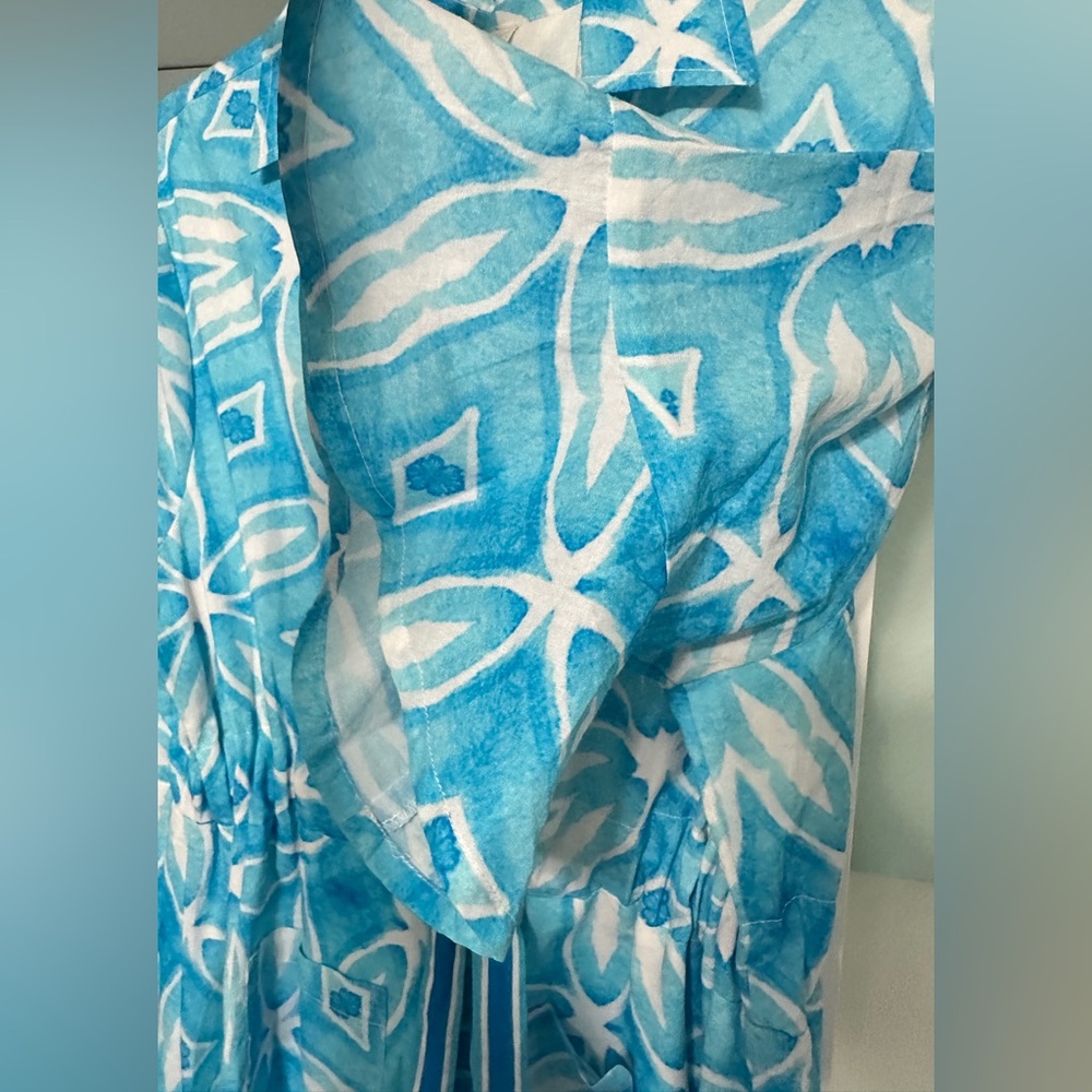 New Never Worn SZ S Islapayal Vibrant Blue Midi Shirt Dress tie waist - Picture 4 of 11
